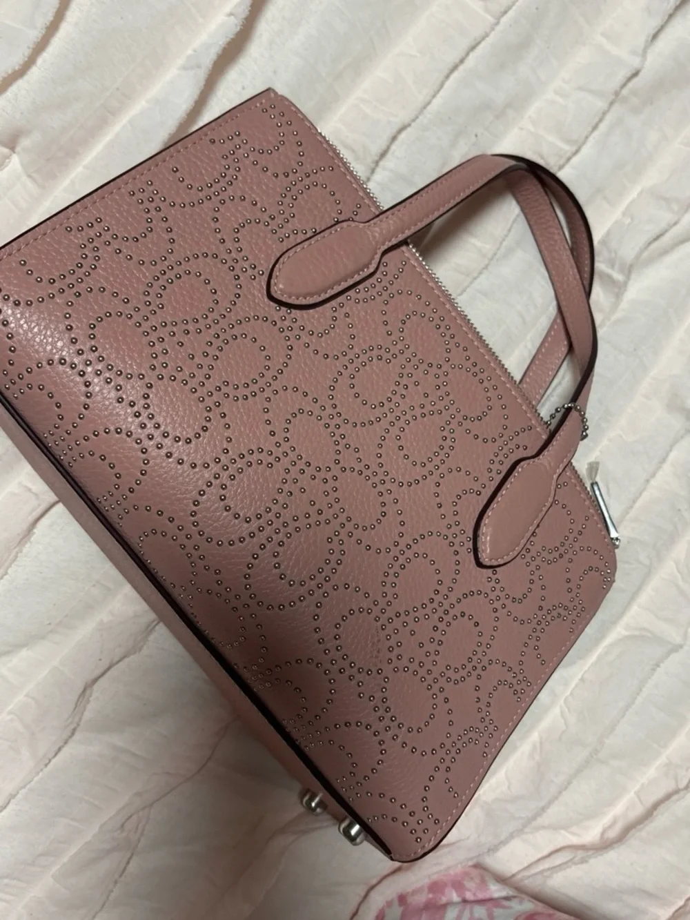 Women's Studded Dusty Rose Coach small Tote Bag- Nina bag